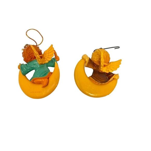 Vintage Lot Of 2 Christmas Angels Crescent Quarter Moon Mid Century Hong Kong - Picture 2 of 3